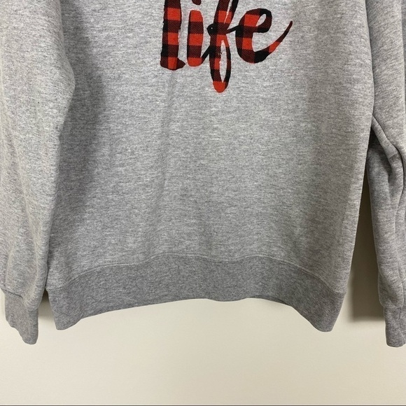 MOM LIFE Buffalo Plaid Cozy Crewneck Popover Sweatshirt Small Oversized Casual - Picture 4 of 6